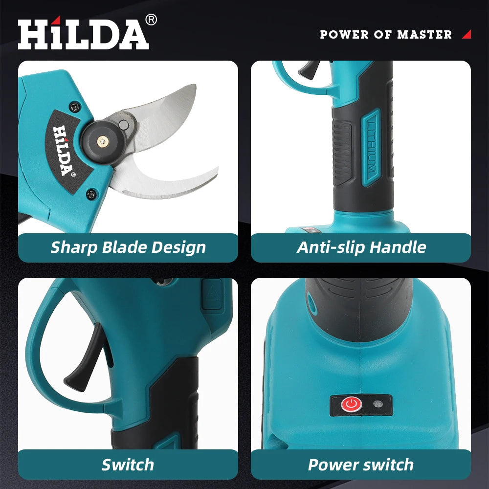 HILDA Brushless Electric Pruning Shears Cordless Fruit Tree Branches Scissors Power Tool For Makita 18V Battery 