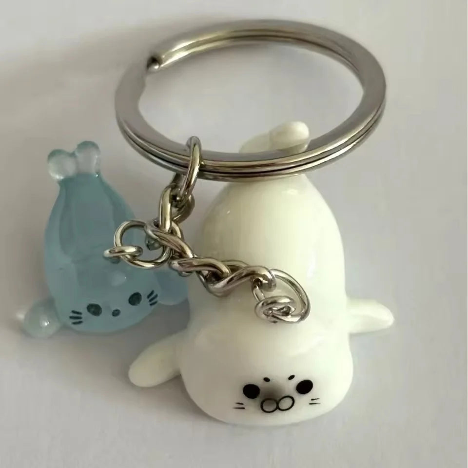 Kawaii mini 3D Tetemes fóka kulcstartó Puffos tengeri próba tengerimalac medál Pár barát hátizsák dísz születésnapi ajándék
