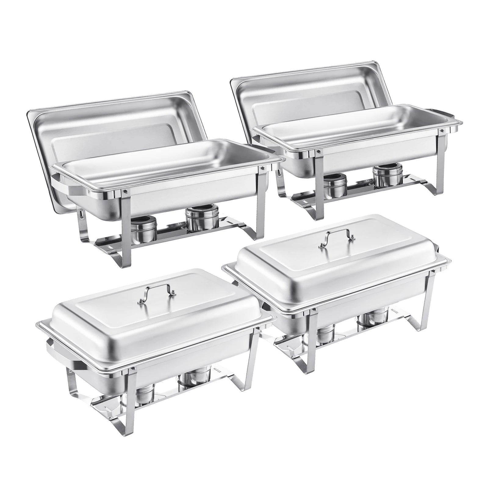 SucceBuy 8Qt 4/6 Packs Chafing Dish Buffet Set Stainless Steel Chafer Rectangle Catering Warmer Server w/Lid Water Pan for party