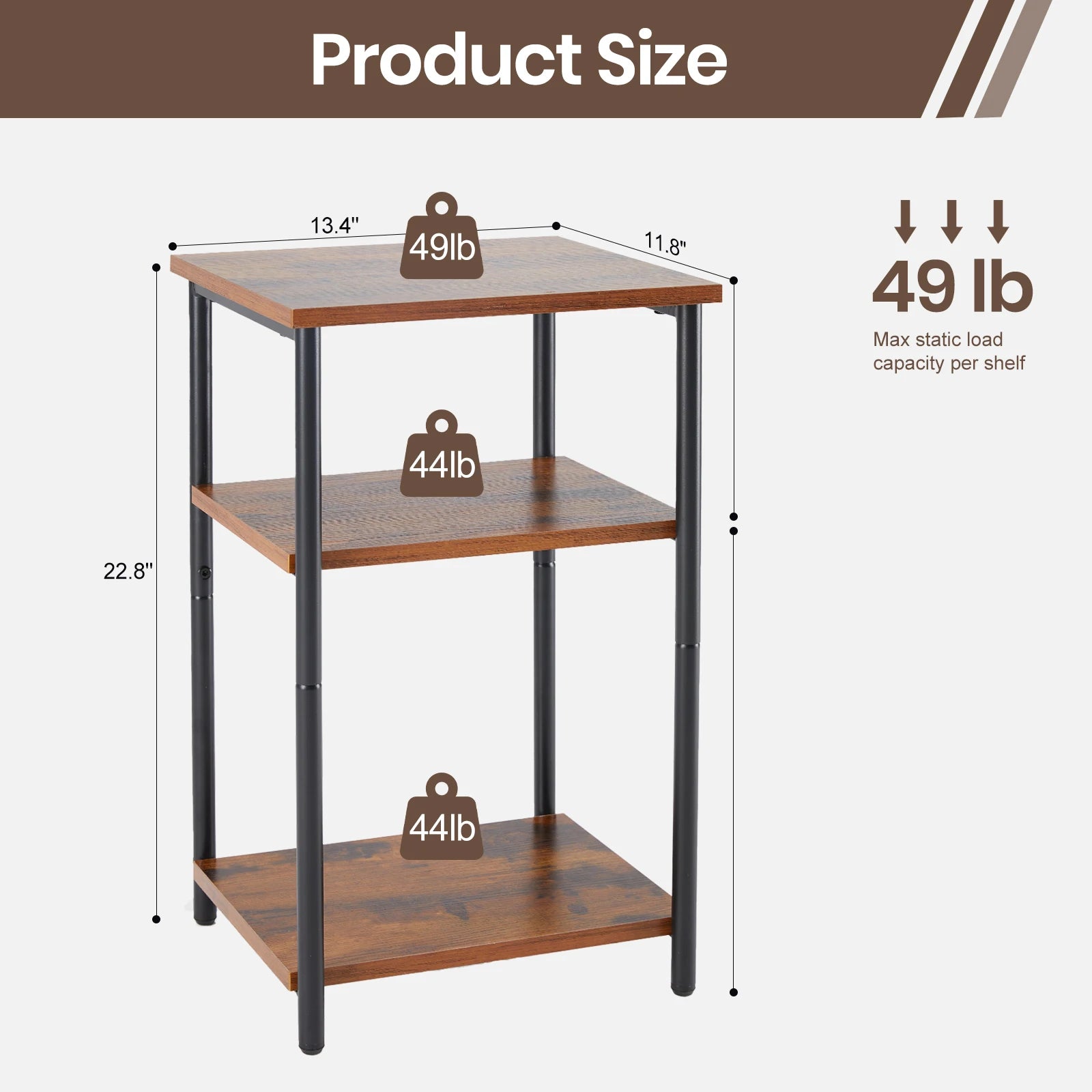 3-Tier Narrow End Table with Storage & Adjustable Feet