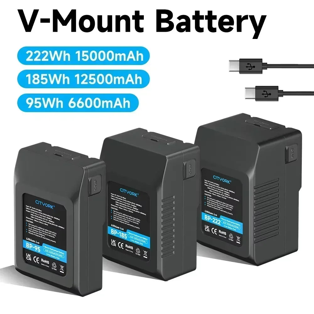 V Mount V-Lock BP185 95 V-Mount Battery BP 222 Battery with PD20W Cable for Sony Camcorder Broadcast Video Light Blackmagic URSA