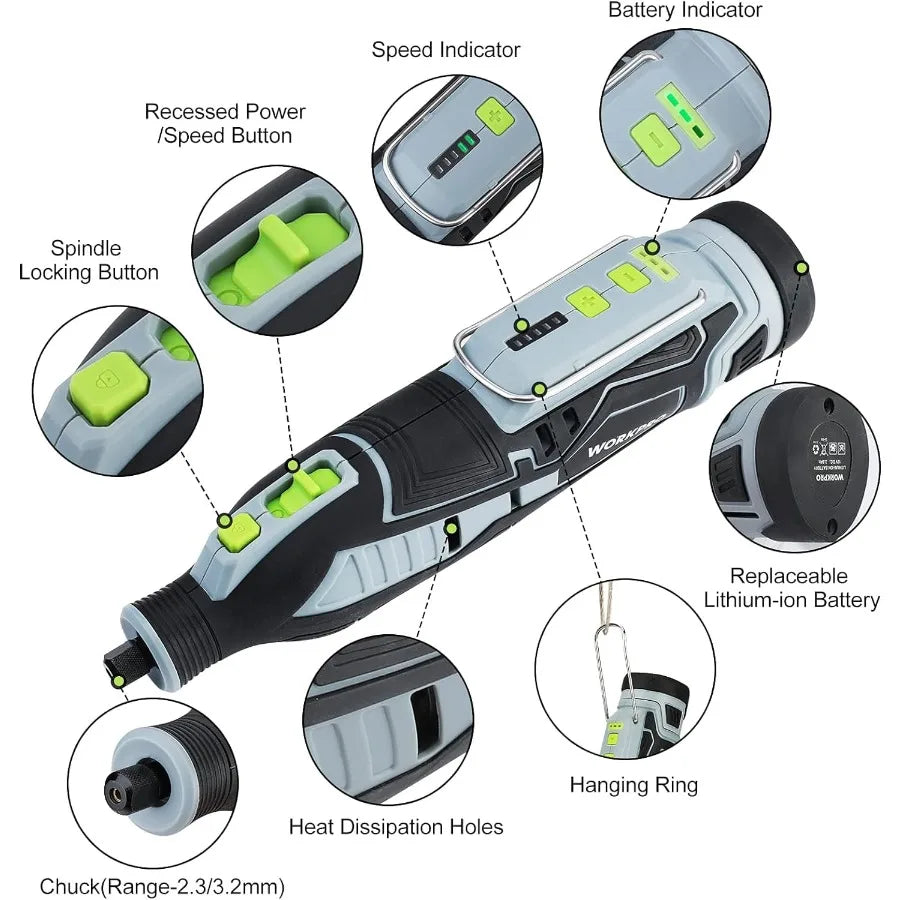 12V Cordless Rotary Tool Kit with 5 Speeds and 114 Accessories