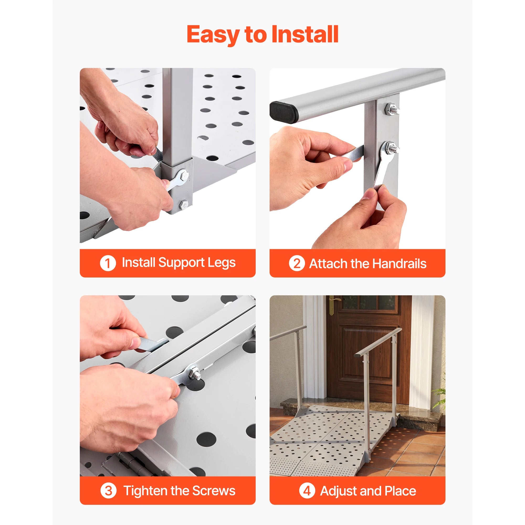 SucceBuy 440LBS Wheelchair Ramp 44.9x33.5in with Handrails Aluminum Handicap Ramp Portable Threshold Ramps for Home Steps Stairs