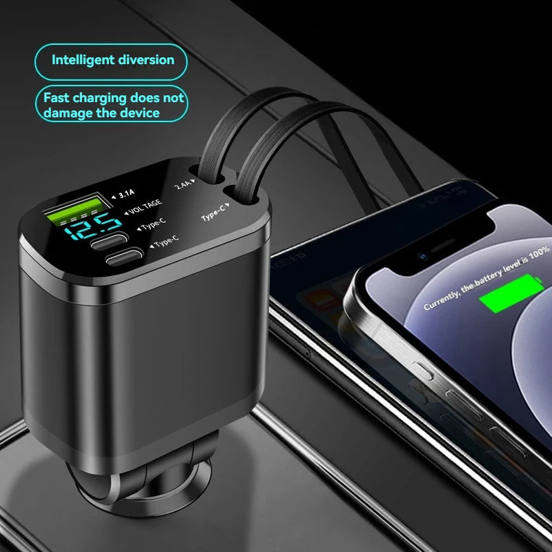 Car Charger with Retractable Cable