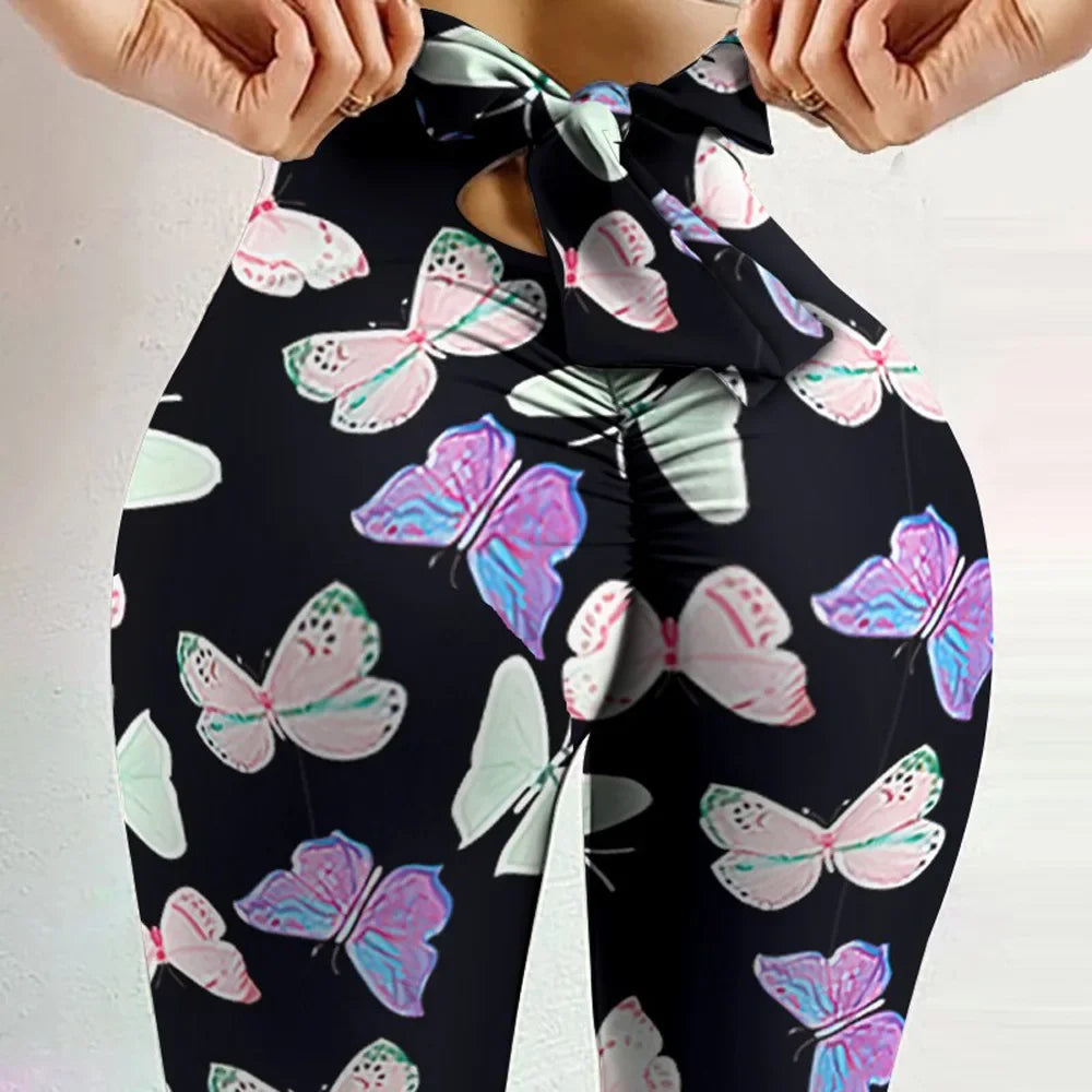 High Waist Butterfly Print Yoga Leggings