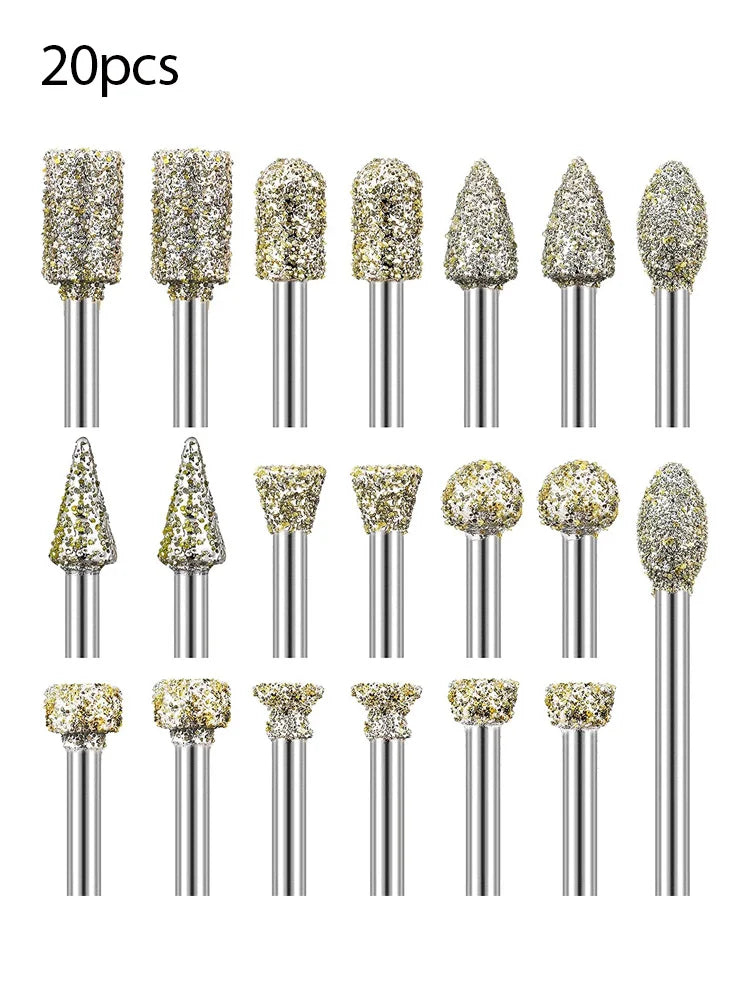 Twenty-Piece Diamond Burr Set for Rotary Tools