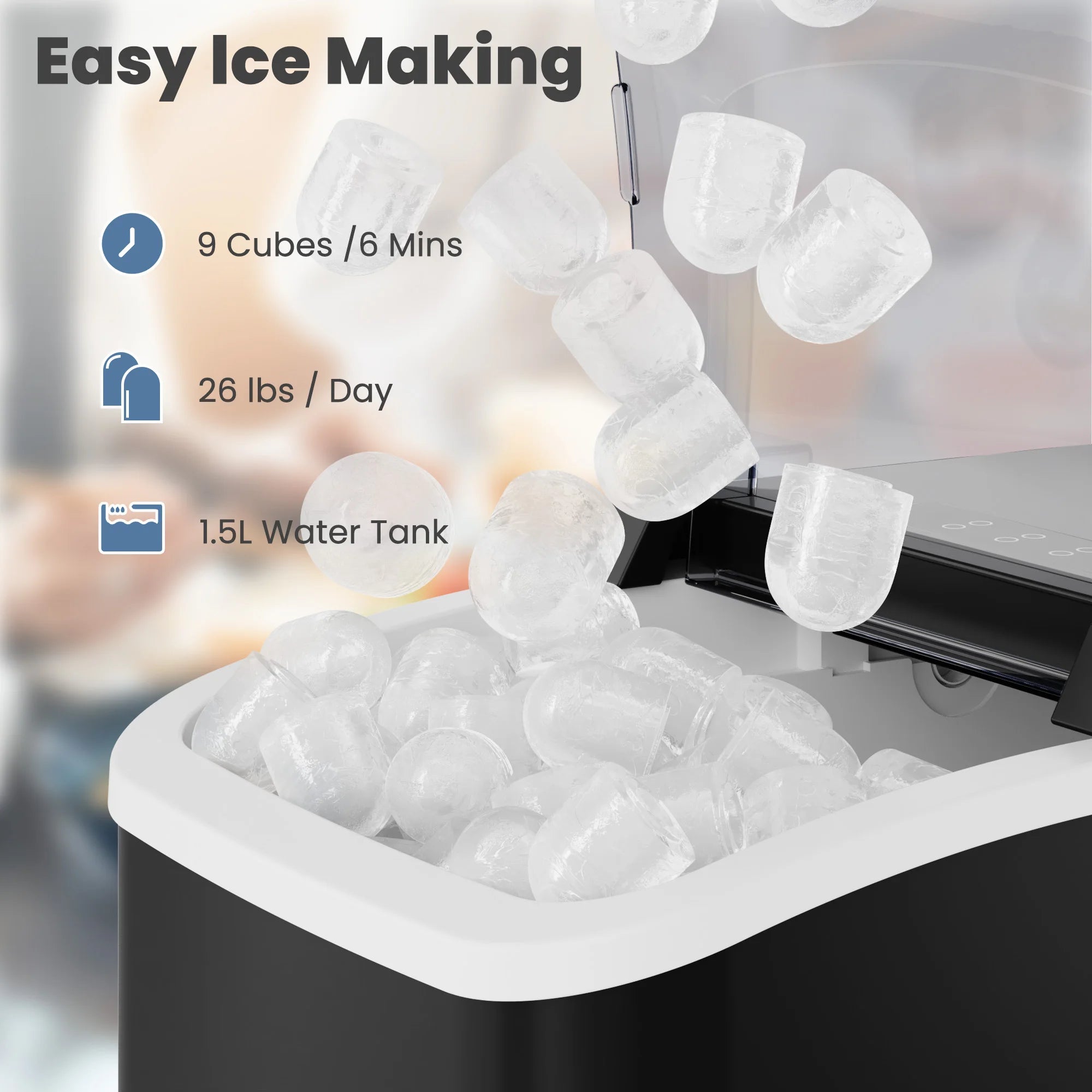 Portable Countertop Ice Maker with Handle – 9 Cubes in 6 Minutes