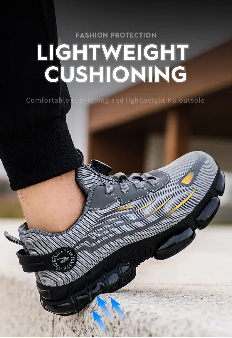 Rotating Button New Safety Shoes Men Anti-smash Anti-puncture Work Shoes Fashion Men Sport Shoes Security Protective Boots Men 