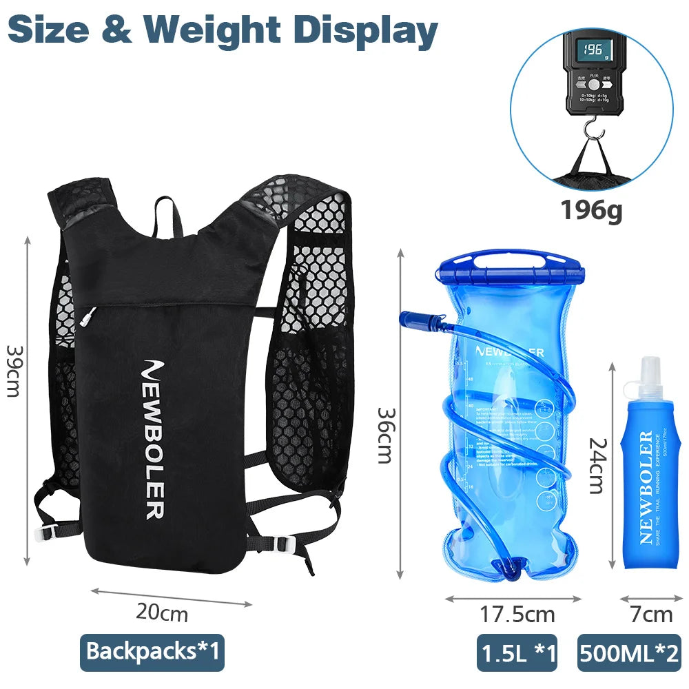 NEWBOLER Breathable Hydration Vest Trail Running Backpacks Lightweight Cycling Run Jogging Marathon Backpack Riding Climbing Bag 