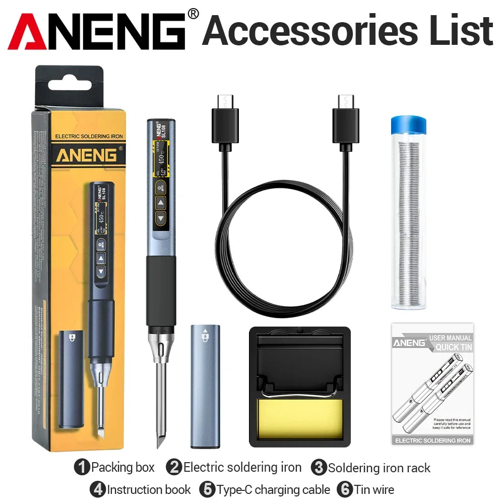 ANENG SL108 Electric Soldering Irons kit PD 96W QC Adjustable Temperature Fast Heat Portable Digital Smart Soldering Iron Tools 