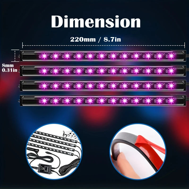 Four-Piece RGB Car Interior Light Set with App Control