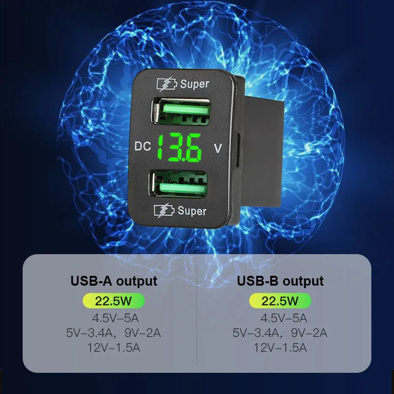 BLALION 45W 5A QC PD 3.0 USB Car Charger Auto Mobile Phone Charger Adapter Fast Charging LED Voltage Display for Toyota Series