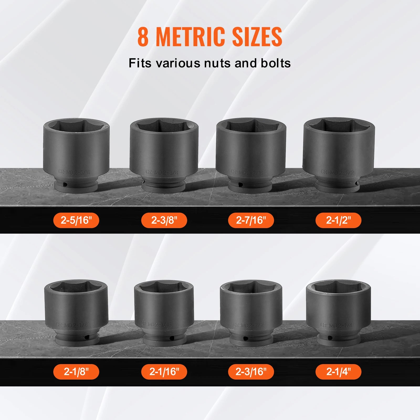 SucceBuy Axle Nut Impact Socket Set Drive Deep 6-Point 8-Piece SAE Spindle Nut Socket Set CR-MO Heat Treated Large Socket Set