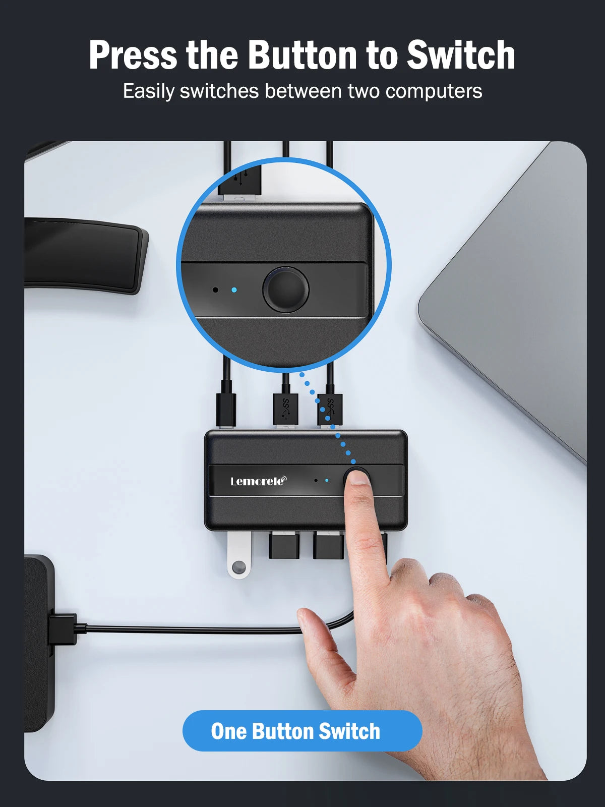 USB 3.0 превключвател за споделяне на периферни устройства между две компютри