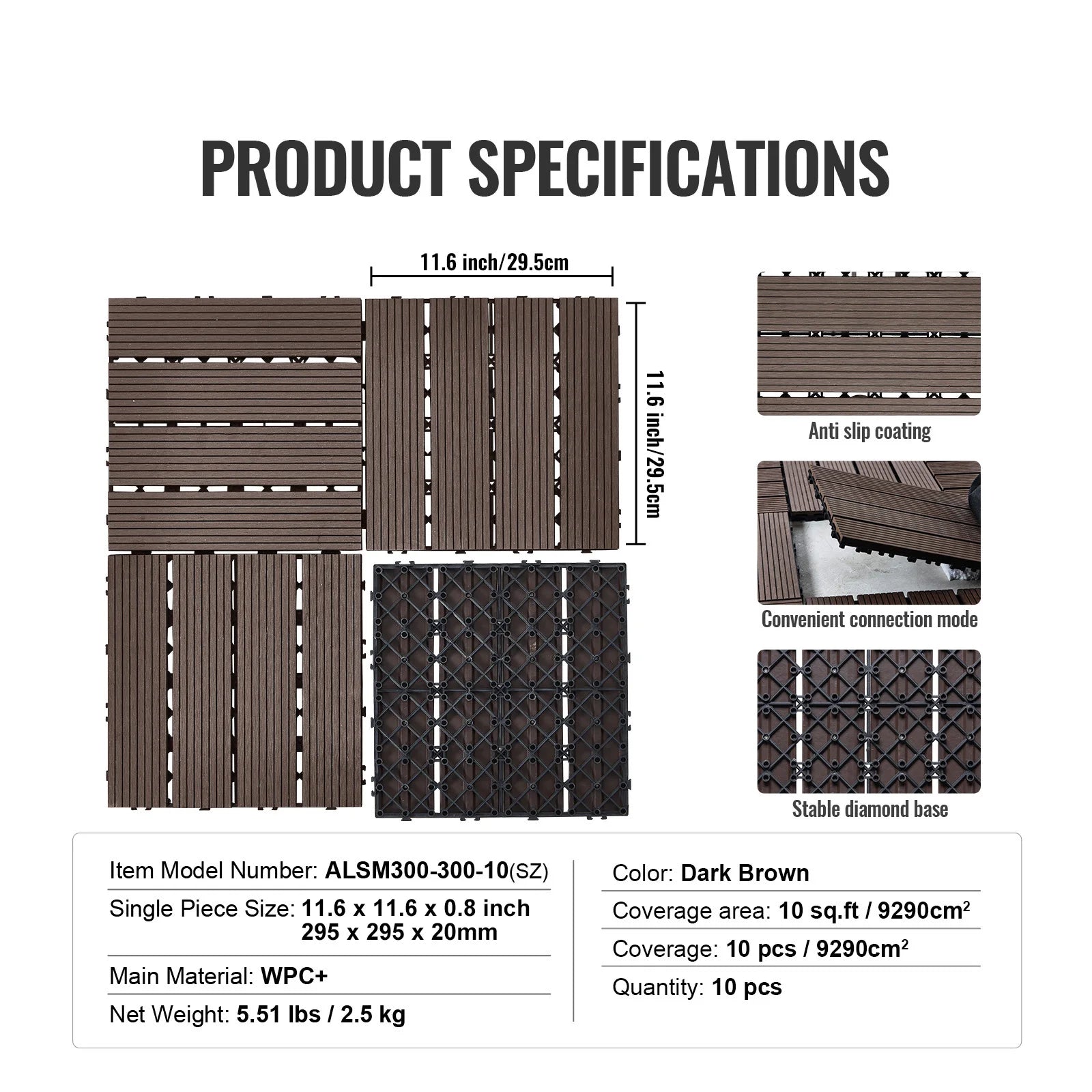 Interlocking Deck Tiles Waterproof Outdoor Flooring for Patio and Poolside