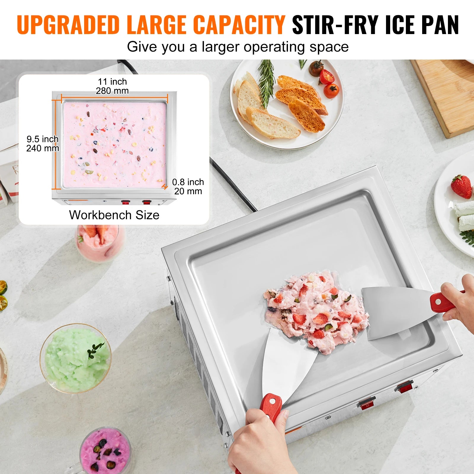 Rolled Ice Cream Maker with Compressor Stainless Steel 500W