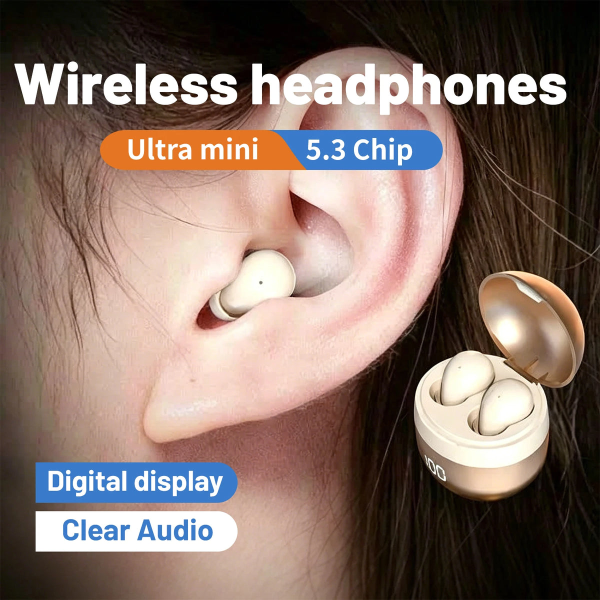 Small Wireless Bluetooth In-Ear Headphones for Sleep and Sports