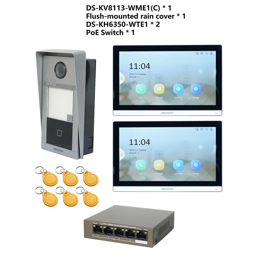 HIKVISION Original Multi-language POE Video intercom KIT,include DS-KV8113-WME1(C) & DS-KH6350-WTE1 & PoE Switch Spy-shop.com