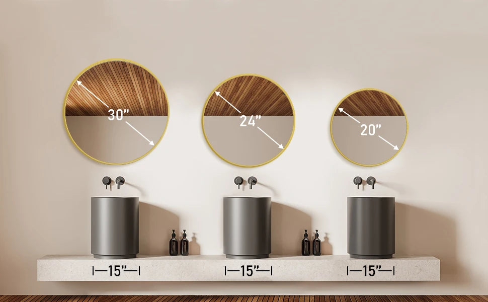 30 Inch Gold Round Wall Mirror with Metal Frame & Clear Glass