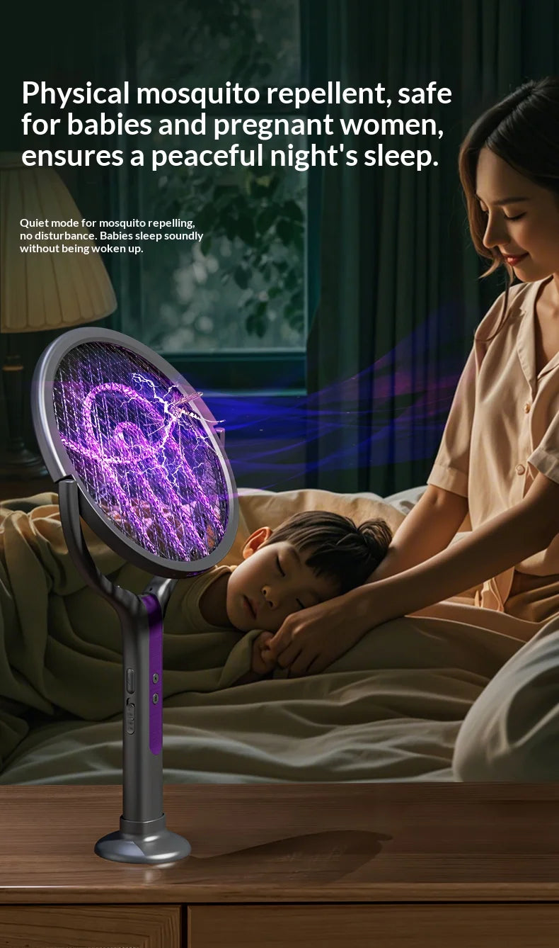 Rotating Head Rechargeable Electric Bug Zapper Racket