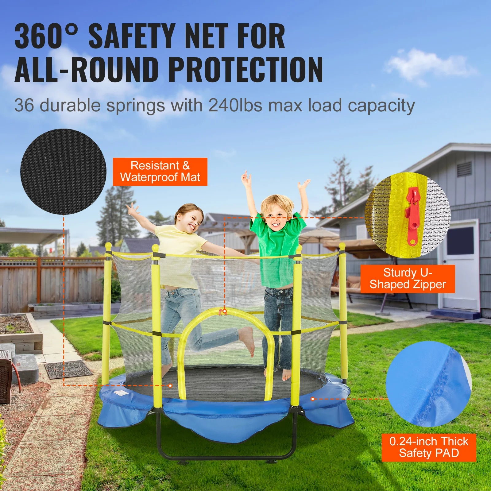 Trampolino per bambini 5FT con rete di sicurezza, cerchio e palline per interno ed esterno
