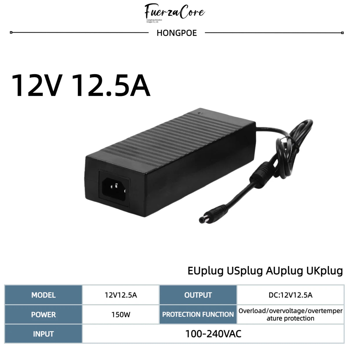 12 V DC Power Adapter, 2 A to 12.5 A Options