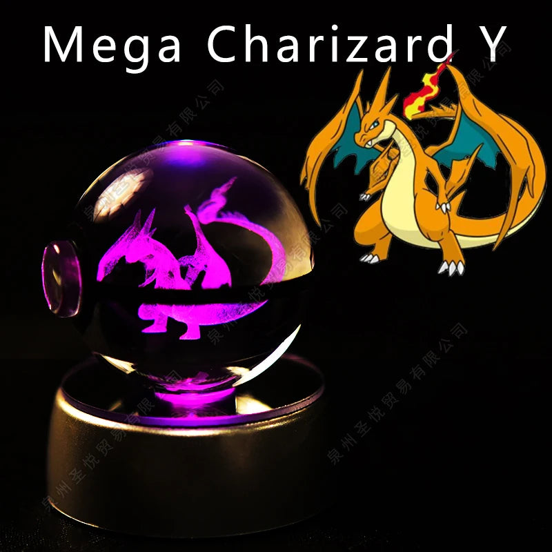 Pokemon Crystal Ball 3D Pikachu Gengar Mewtwo Night Light Lamp Pokeball 3D Glass Pokemon Crystal Ball Statue Kids Birthday Gift 