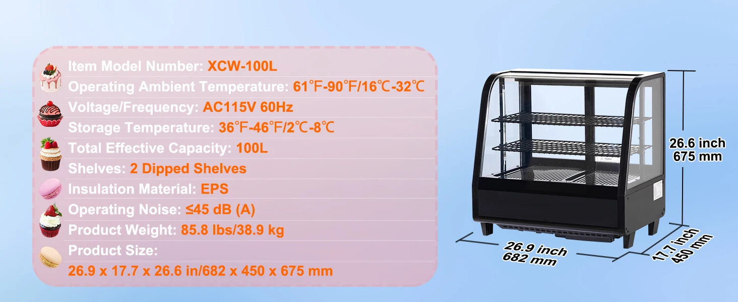 Countertop Refrigerated Display Case with LED Lighting and Turbo Cooling