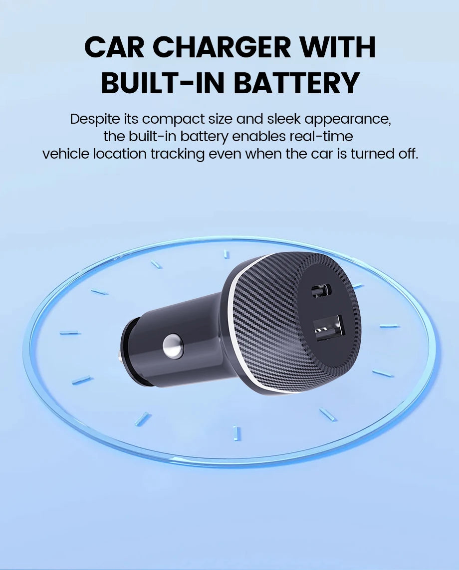 2in1 Car Charger GPS Tracker, USB Type-C Phone Fast Charging with Find My App for iOS & Android Google Find My