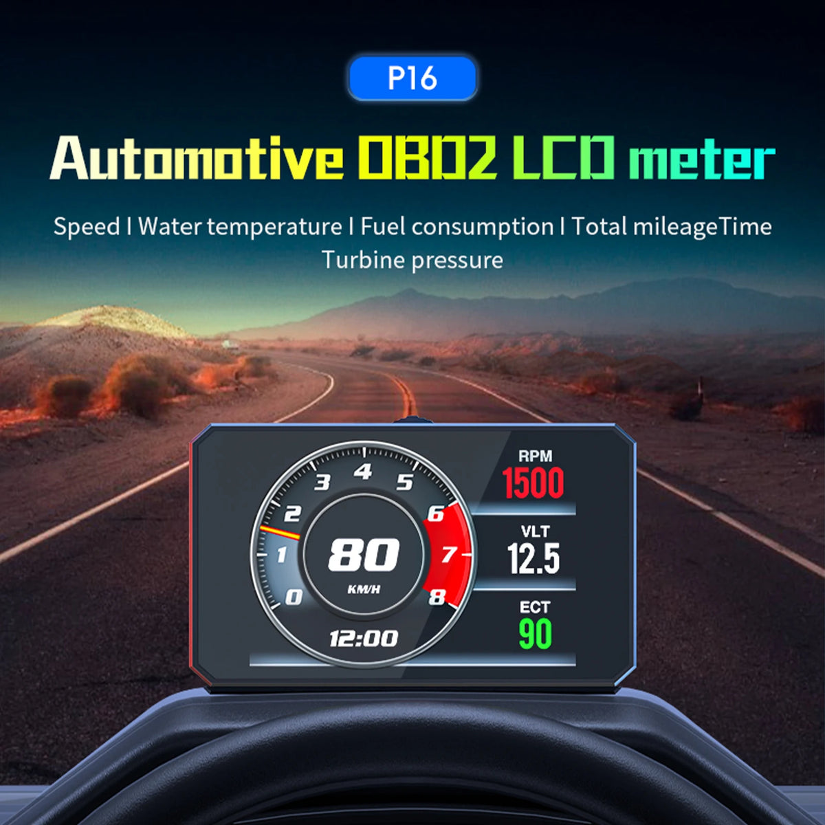 P16 OBDII Digital Vehicle Dashboard Display