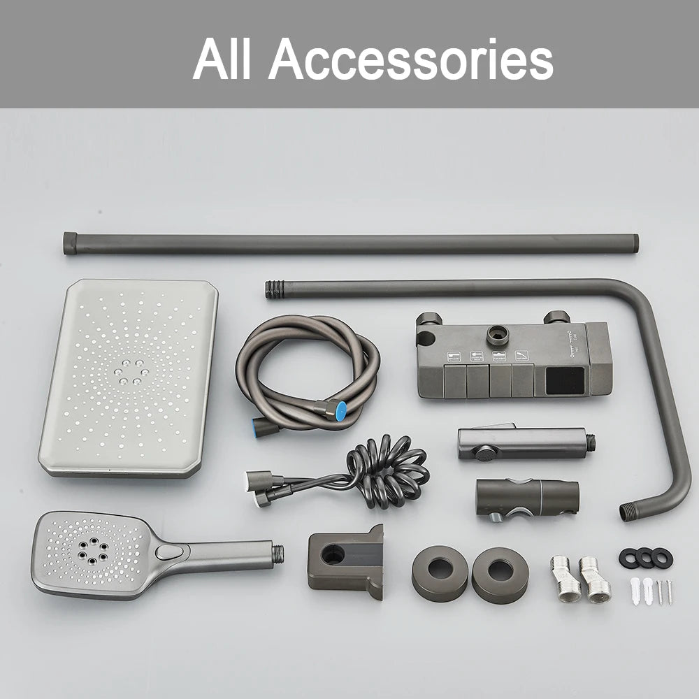 Black Digital Shower Set with Rainfall Head and Hand Shower
