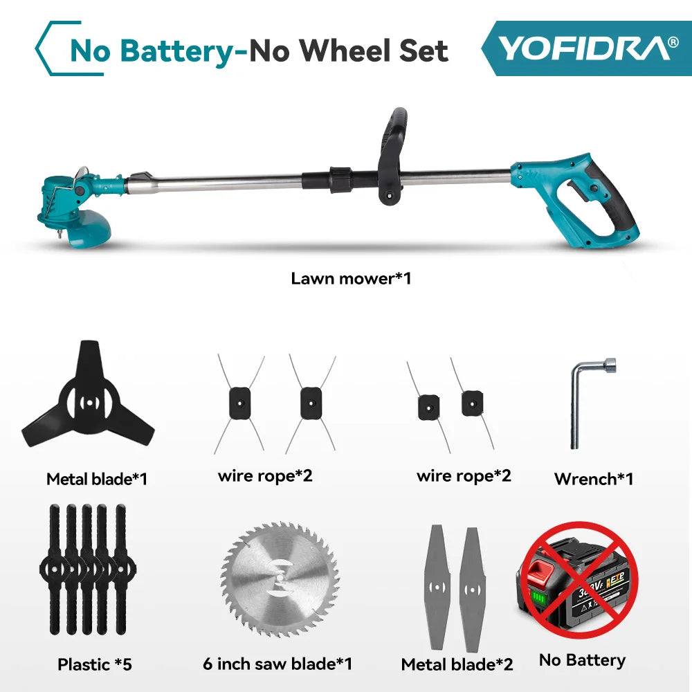 YOFIDRA 100-135cm Electric Lawn Mower 1500W Cordless Foldable Trimmer Pruning Cutting Garden Power Tool For Makita Battery Pin