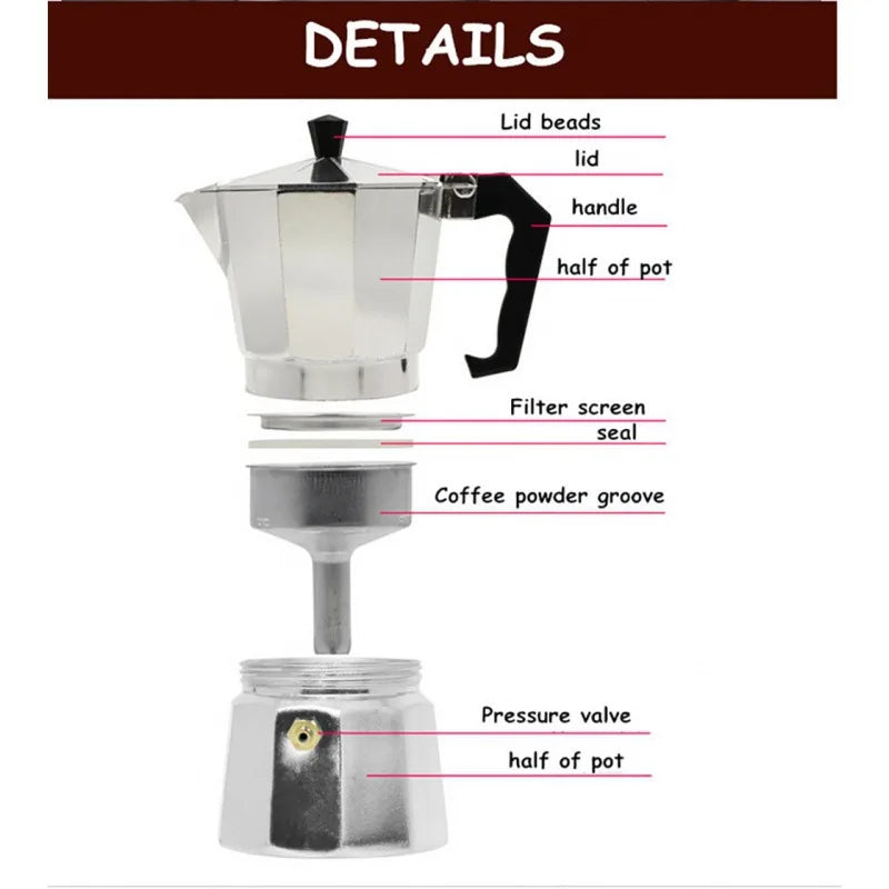 Octagonal Aluminium Moka Pot for Stovetop Coffee
