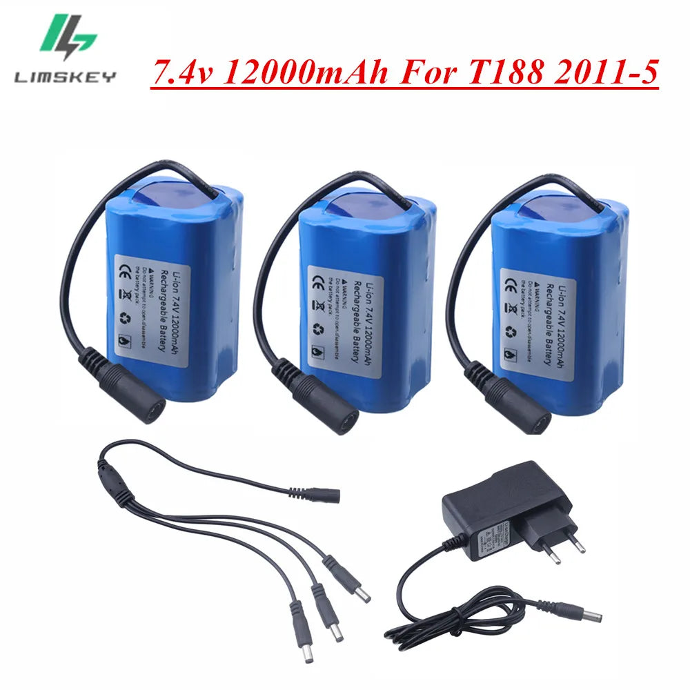 7.4V 12000mAh Battery with USB Charger For T188 T888 2011-5 V007 C18 H18 Remote Control RC Fishing Bait Boat Spare Battery Parts 