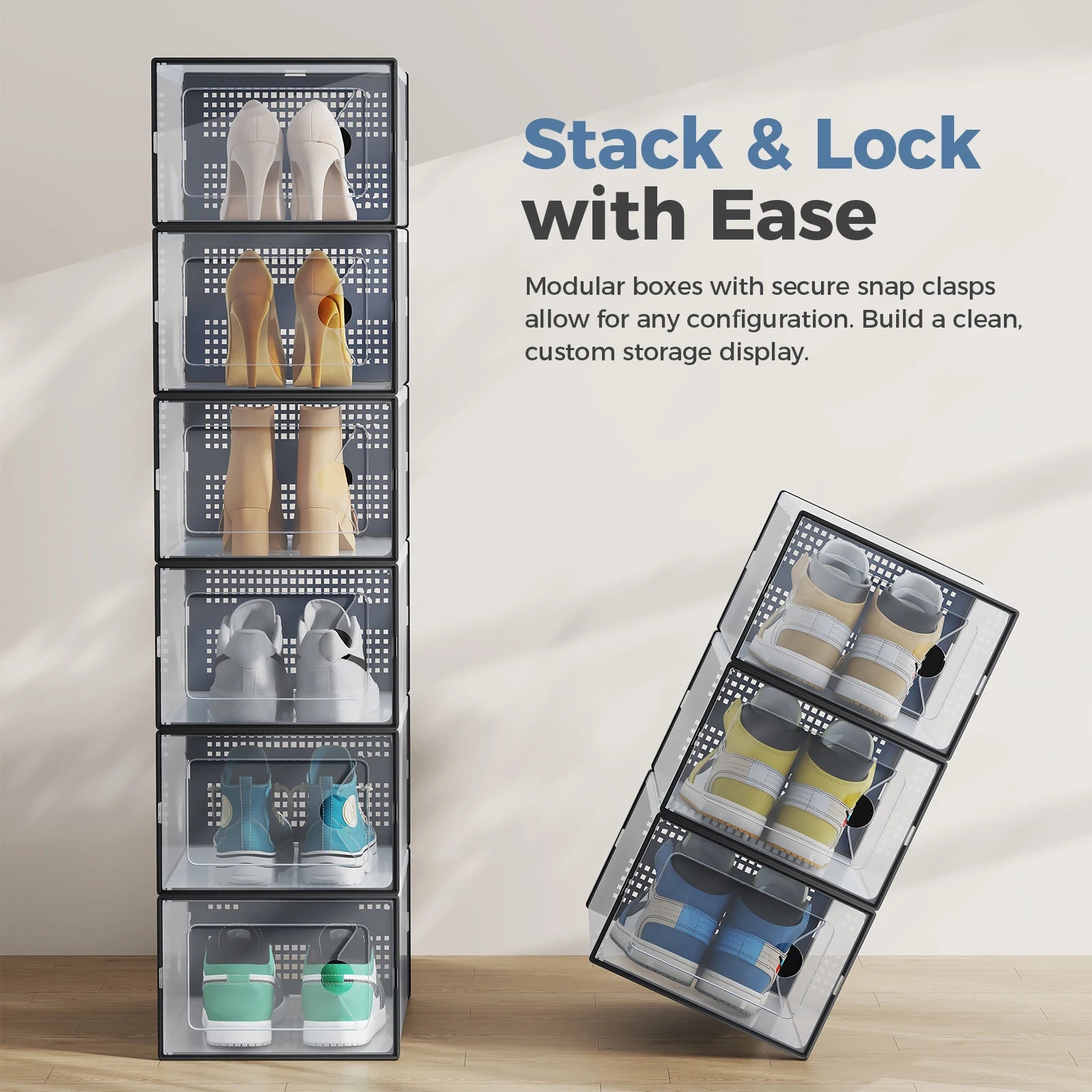 Stackable Clear Shoe Organizer Boxes with Lids (12/15 Pack)