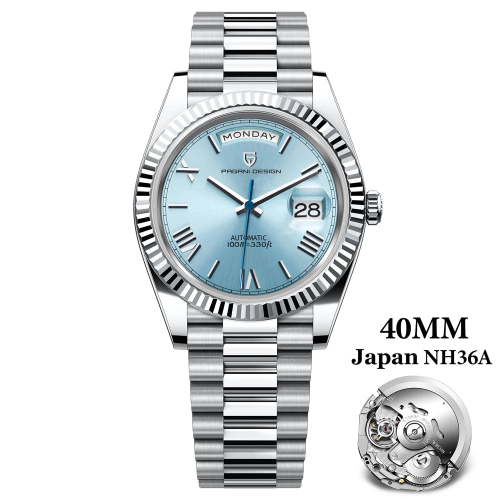 Orologio Meccanico Automatico Uomo Oro Rosa NH36A Zaffiro 10Bar
