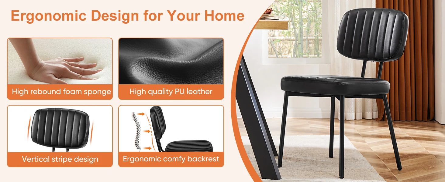 Ergonomic PU Leather Dining Chairs Set of 2 with Lumbar Support
