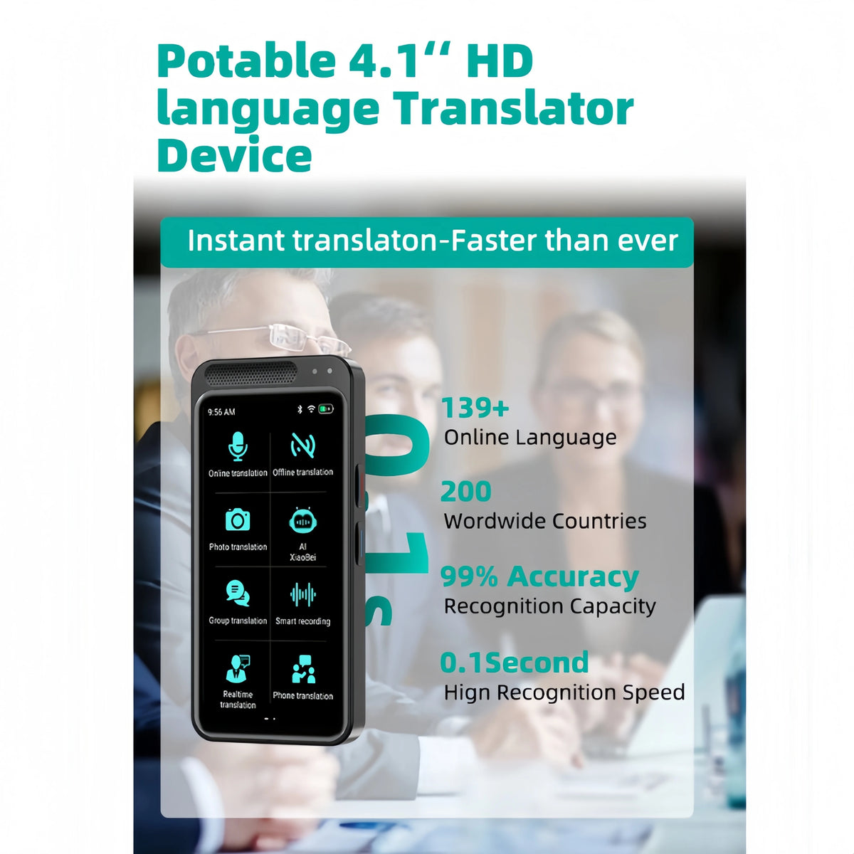 AI Voice translator 139 Languages Real Time translator Offline Photo Translation WiFi Portable translator