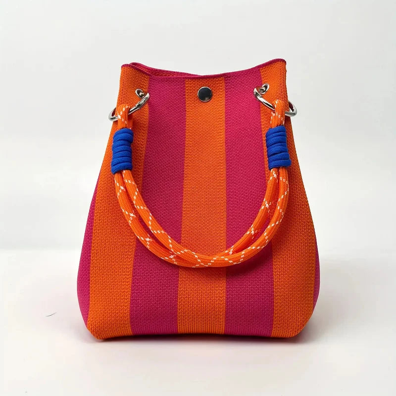 Cotton Knit Patchwork Bucket Bag