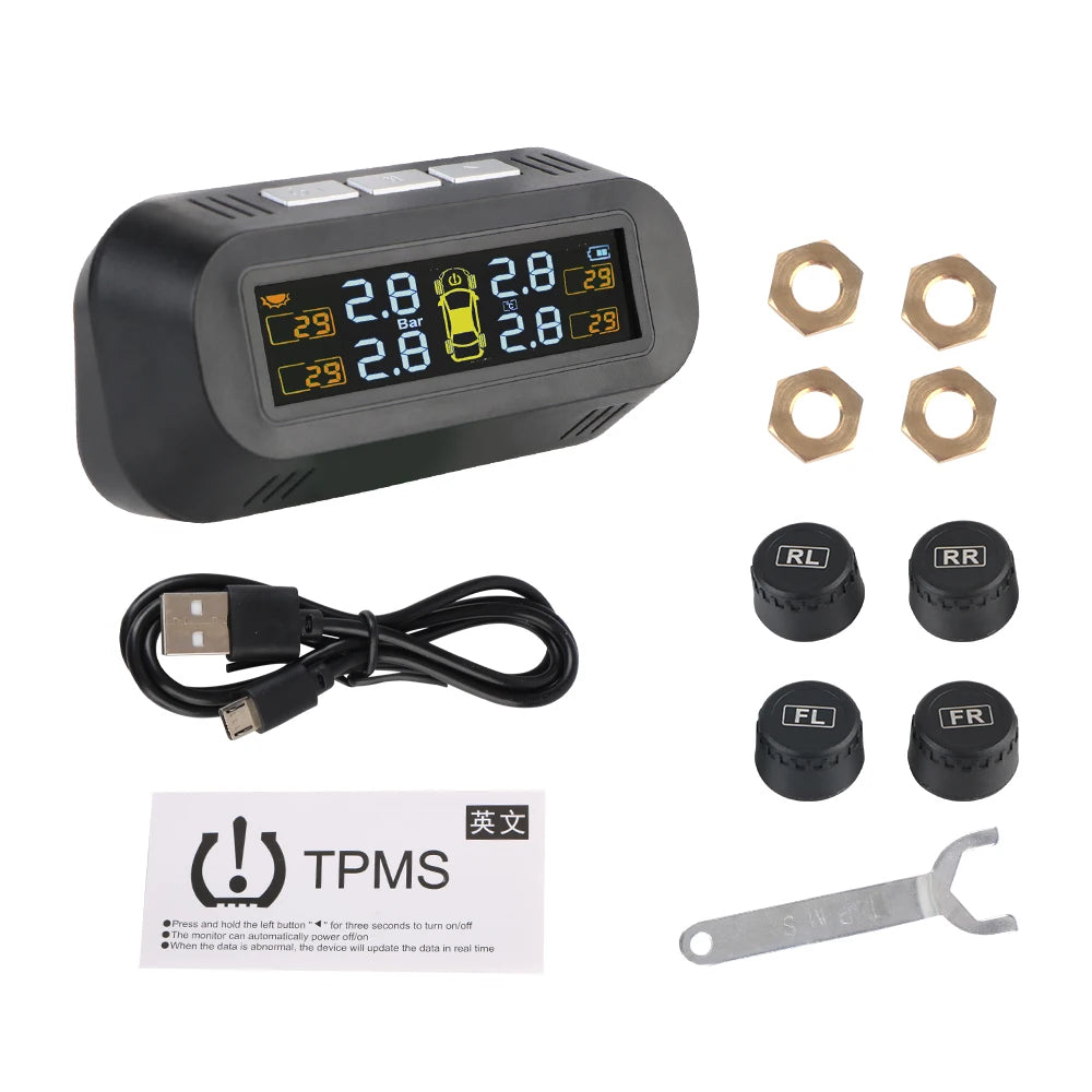 Solar TPMS Tire Pressure Monitoring System with External Sensors