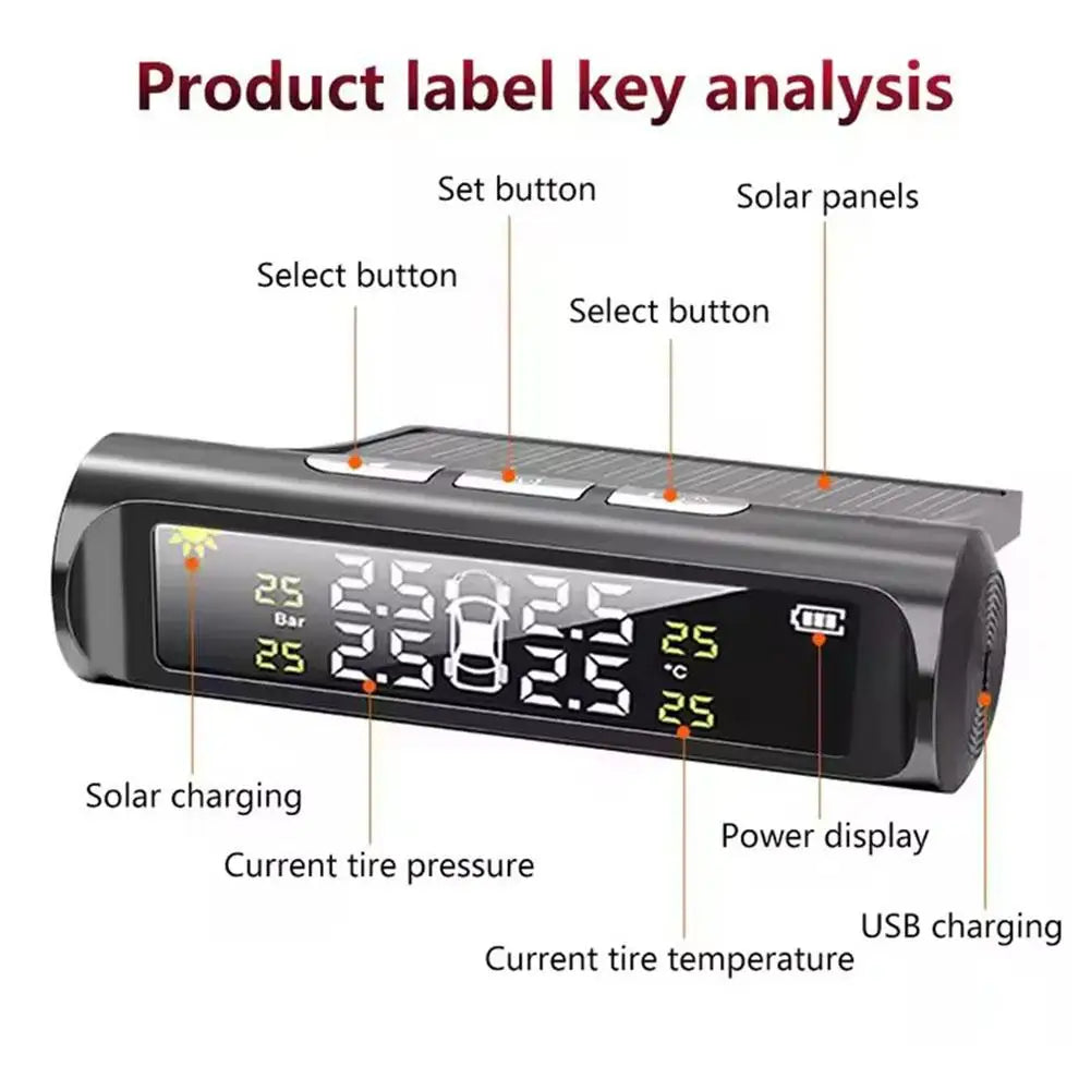 Solar-Assisted Tyre Pressure Monitor with Four Sensors