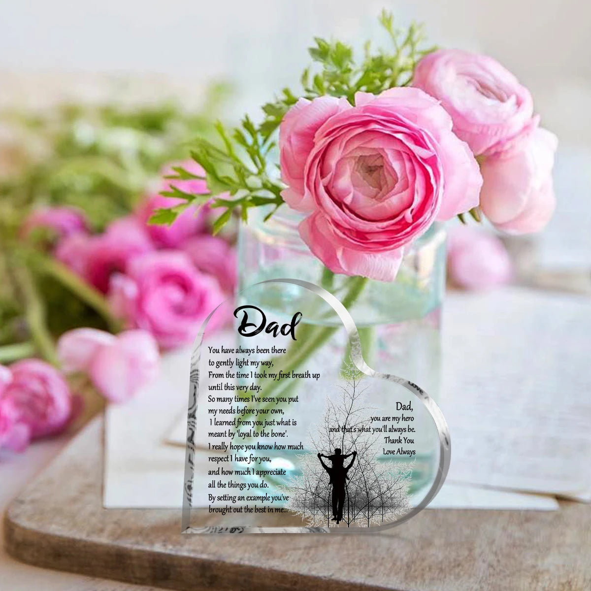 1-3PCS Heart Shape Acrylic Plaque for Dad Birthday Father's Day Thankful Quote Blessed Wish Memorial Keepsake Gift Thank you Dad