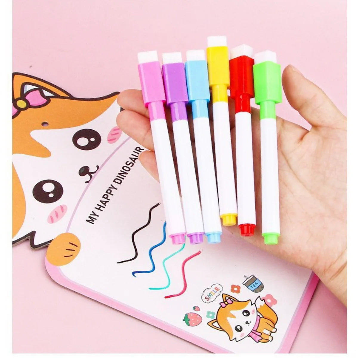 8pcs/Set Bullet Tip 11.3*1cm Small Size No Magntic Whiteboard Dry Erase Markers, 8 Color *1pcs Magnet Pen 