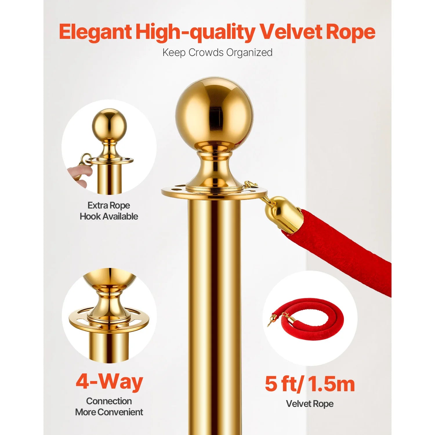 SucceBuy Corralines de acero inoxidable 4/6/8 piezas poste con base rellenable, cuerdas de terciopelo rojo y postes, barreras de control de multitudes para fiestas y museos