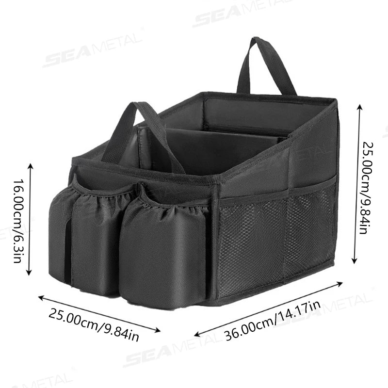SEAMETAL Foldable Car Seat Organizer Multi-Pocket Large Capacity Storage Bag Universal Cup/Tissue Holder Waterproof Oxford Cloth