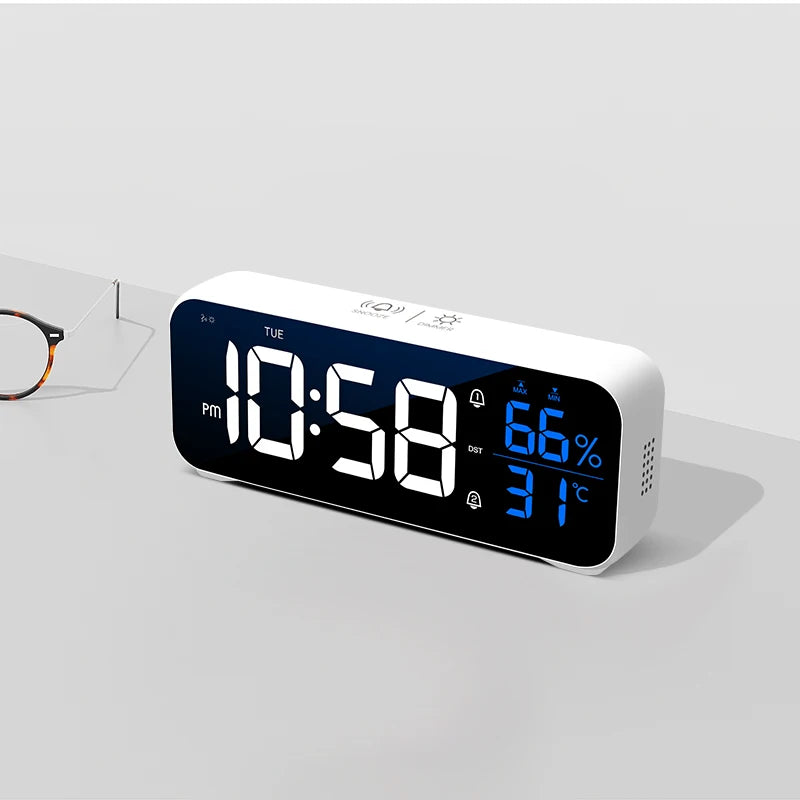 Digital Alarm Clock with Temperature, Dual Alarms & LED Display
