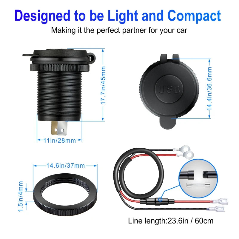 12V Car Fast Charger Power Socket QC3.0 and PD USB Port Car Charger Adapter fast charging for Car Boat Marine RV Motorcycle