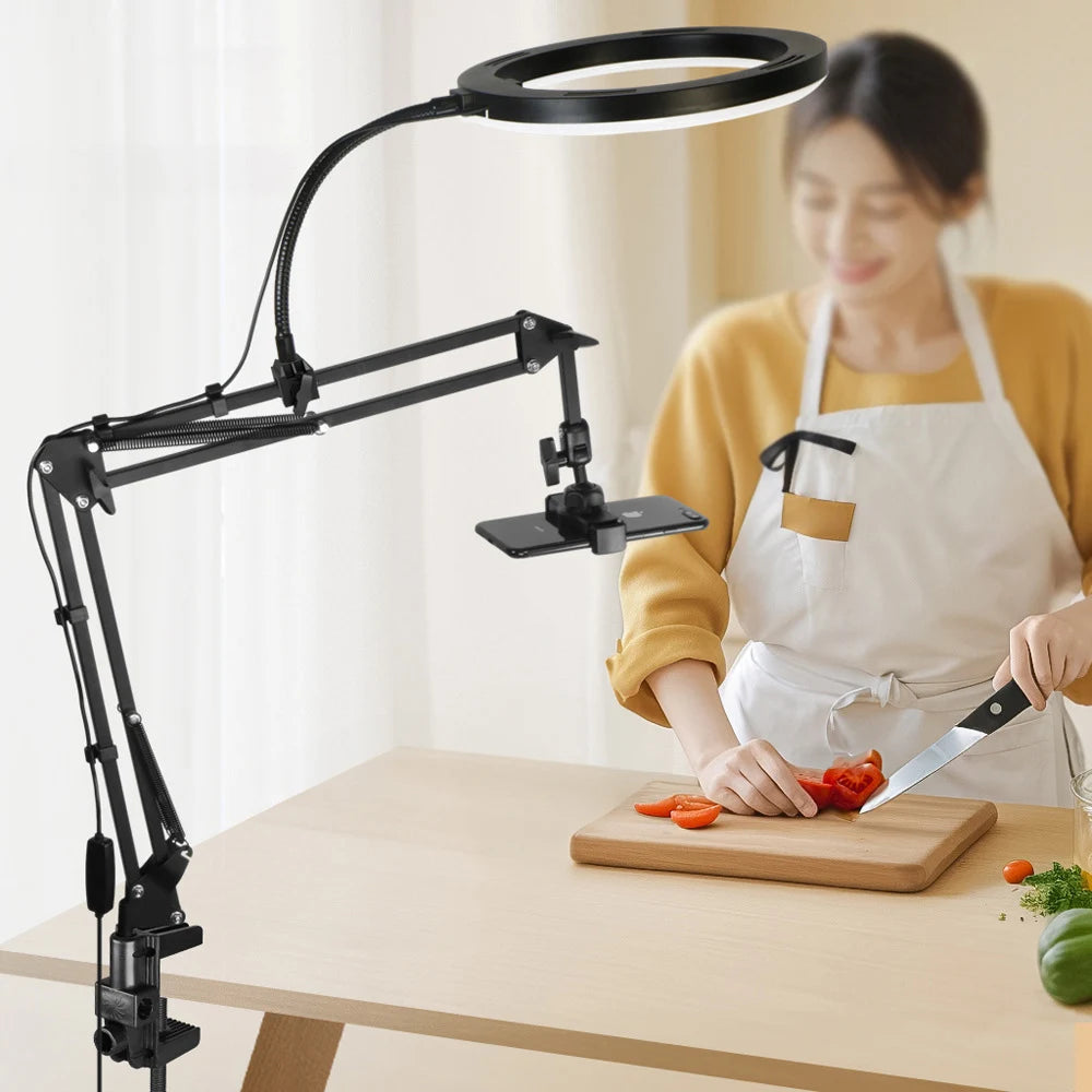 LED Phone live streaming Fill Light with Flexible Robotic Arm Phone Holder Fixed Shooting Recording Live Streaming Selfie Stick 