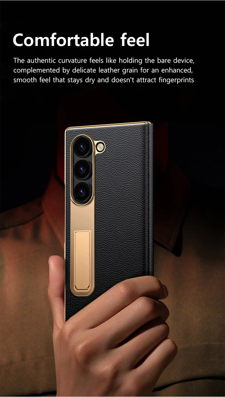 Äkta läderfodral med magnetisk gångjärnsställning för Samsung Galaxy Z Fold