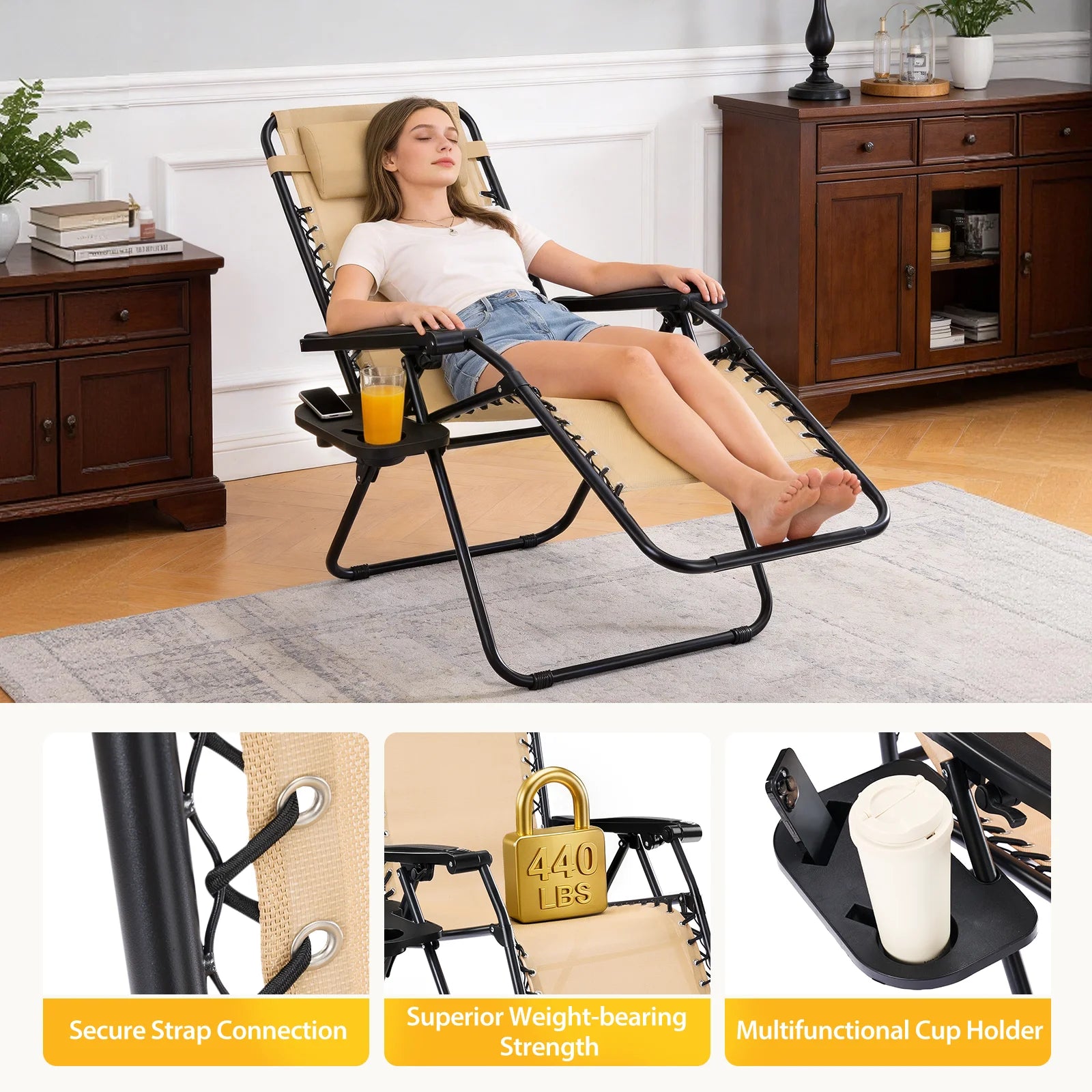 Zero Gravity Recliner Chairs Set of 2 with Tray & Adjustable Headrest